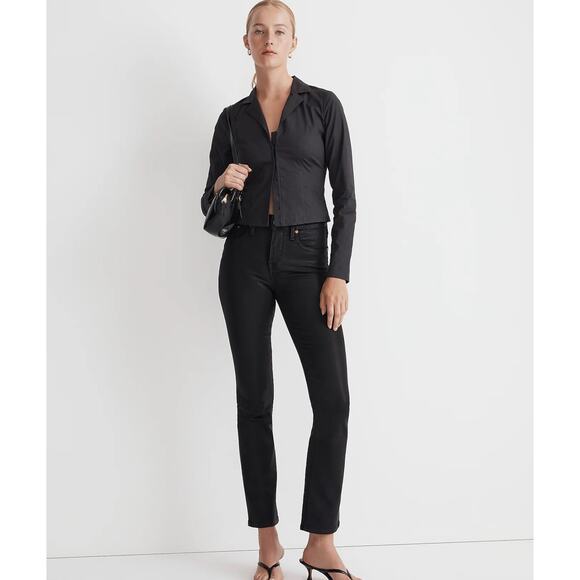 NWT Madewell Kick Out Crop Jeans in True Black Wash: Coated Edition Size 23 - Picture 1 of 8
